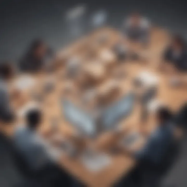 Illustration of a business team evaluating software options