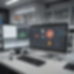 A sleek laboratory setting showcasing advanced LIMS software on a computer screen