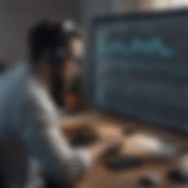 A user navigating through an audio editing application on a computer.