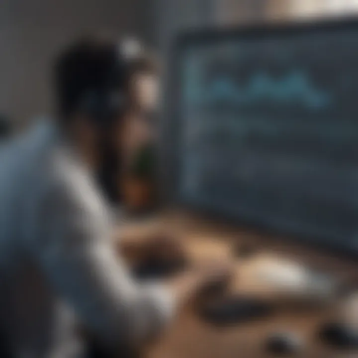 A user navigating through an audio editing application on a computer.