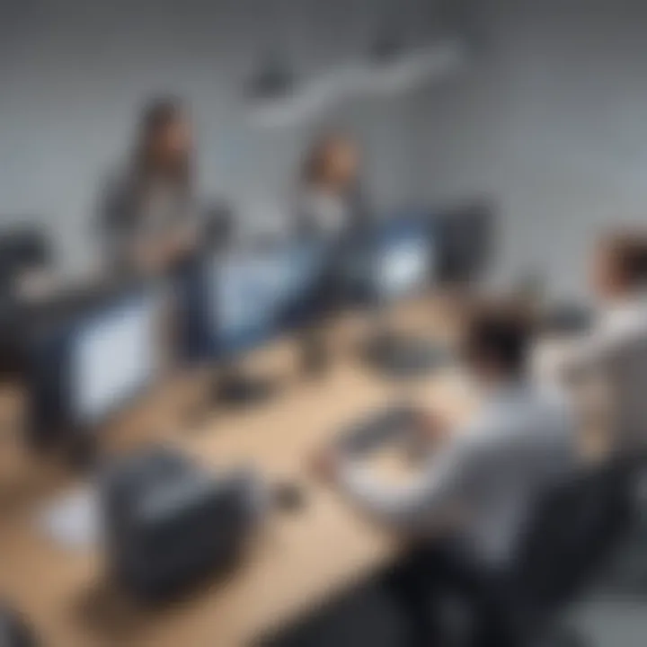 Business team collaborating on helpdesk software implementation