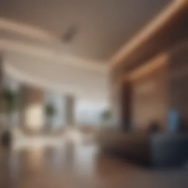 Innovative Hotel Lobby Experience A futuristic hotel lobby integrating advanced technology for guest check-in