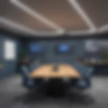 Modern Conference Room with Bluejeans Modern conference room setup with Bluejeans software interface displayed