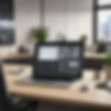 Modern Workspace with Jitsi Meetings A modern workspace featuring Jitsi Meetings on a laptop screen